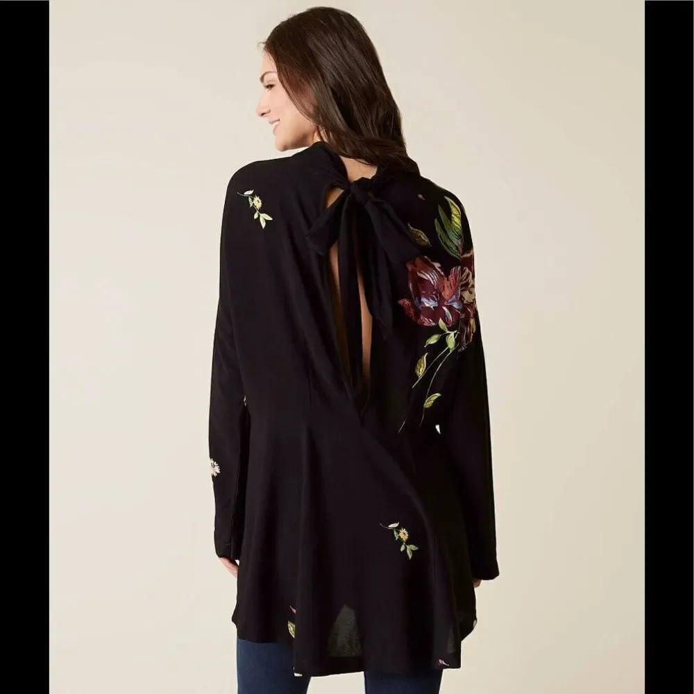 Free people open back coquette cottagecore S tunic dress top long sleeve peasant